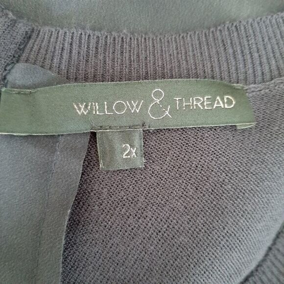 WILLOW & THREAD Mixed Media Midi Shirt Dress Tonal Navy Sz 2X Flawed - Picture 13 of 15